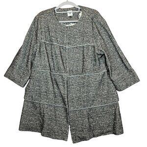 Cabi "The Times" Black White Knit Jacket W/ Hook Closures Womens L Boxy pockets